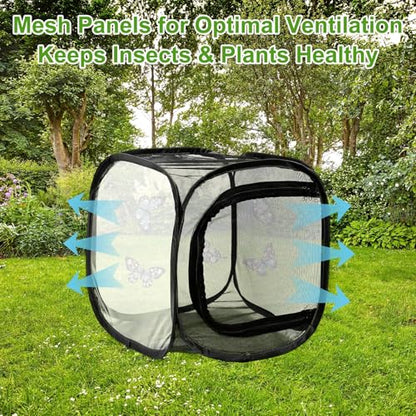 M METERXITY Butterfly Habitat Cage Terrarium, Outdoor Collapsible Mesh Pop-up with Zipper Protection for Breeding Butterfly/Ladybug, Mesh Plant Enclosure [Black with Black, 12 x 12 x 12 Inch] - color: Black With Black
