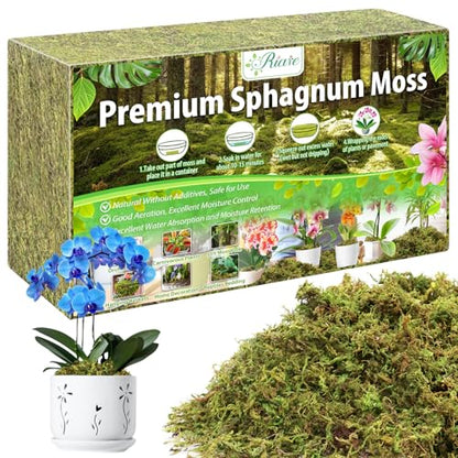 Riare 1.3LB Premium Sphagnum Moss for Plants- 25QT Natural Dried Plant Moss | Moisture Retention & Drainage Orchid Moss for Repotting, Succulents, Carnivorous, Ferns, Green Moss for DIY Craft, Reptiles - size: 25 QT(Appx.1.3lbs)