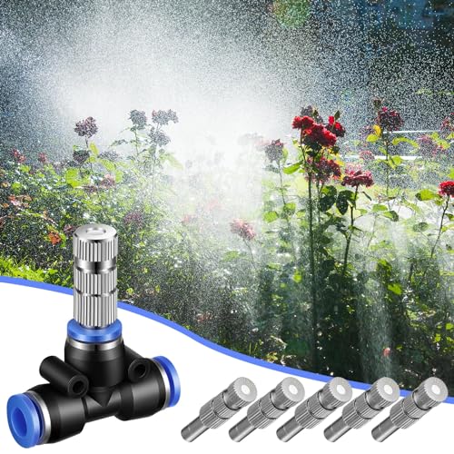 Gisafai 20 Pcs Brass Misting Nozzles Replacement Kit, 0.024"/0.6mm Orifice Mister Heads with 1/4" Water Misting Nozzle Tees Sprayer for Outdoor Cooling System Patio Garden Greenhouse(Three Section) - style: Three Section