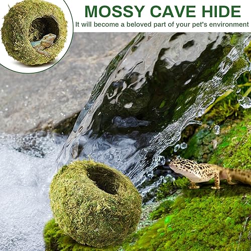 Tinideya 4 Pack Crested Gecko Hide, Reptile Hide, 4 Inch Artificial Moss Cave Hideouts for Pet Reptile Frogs Snakes Turtle Spider Lizard Chameleon, Green Terrarium Tank Decoration