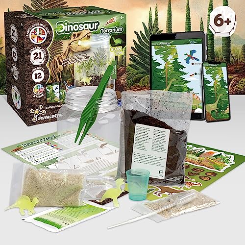 Science4you Grow and Glow Dinosaur Terrarium Kit for Kids - Make Your Own DIY Dinosaur Habitat Ecosystem, Glow in The Dark Mini Terrarium + Plant Growing Kit for Boys and Girls Ages 6 7 8 9+