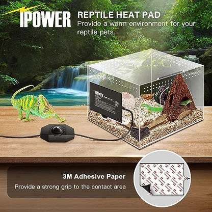 iPower 6 by 8 Inch Reptile Heating Pad with Temperature Adjustable Controller Knob, Under Tank Warmer Terrarium Heat Mat for Reptiles and Amphibians - size: 6 X 8 Inch