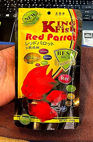 A.D.P. Red Parrot Fish Food, 45.5% High Protein Floating Pellets with Astaxanthin & Spirulina, Color Enhancing Tropical Fish Feed for Red Parrot, Flowerhorn & Cichlid Fish, 1.5 mm Pellets - 100 g - color: Red Parrot Food