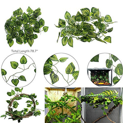 Hamiledyi Bearded Dragon Tank Accessories Lizard Large Hammock Jungle Climber Vines Flexible Leaves Bendable Vine Artificial Branch Habitat Reptile Decor for Chameleon, Lizards,Gecko,Snakes