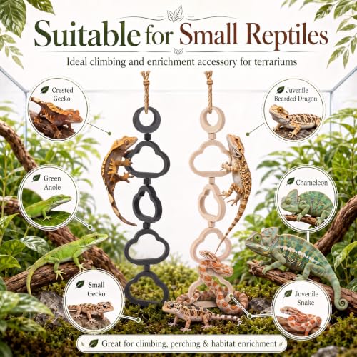 Novabright 2 Pcs Cloud Shaped Gecko Lizard Climbing Frame, Snake Climbing Rings with Hemp Rope for Hanging, Suitable for Geckos, Lizards, Spiders, and Other Small Reptile Enclosures