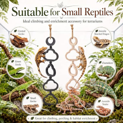 Novabright 2 Pcs Cloud Shaped Gecko Lizard Climbing Frame, Snake Climbing Rings with Hemp Rope for Hanging, Suitable for Geckos, Lizards, Spiders, and Other Small Reptile Enclosures