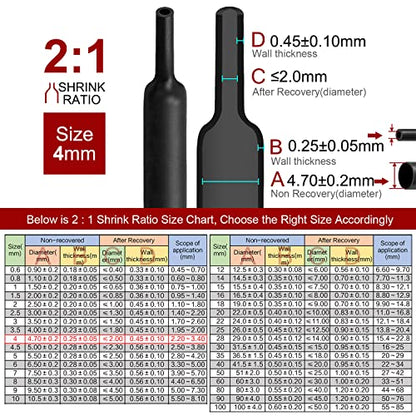 Chanzon 2:1 Ratio 5/32" (4mm) Heat Shrink Tubing 8Ft Roll Black | Polyolefin Sleeving 2.5M Roll, for Automotive Wire Repair, Marine, RC Hobby & Electronic Insulation, 1pcs - color: Black, size: 4mm (5/32") - 8FT