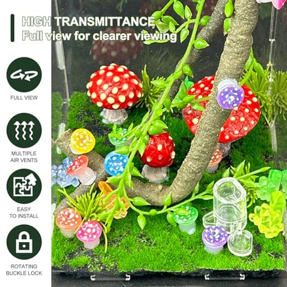 Jumping Spider Enclosure,DIY Insects Habitat,Small Reptile Terrarium Glass House Accessories Set,with Temperature and Humidity Detector Water Feeder Platform Hide,5.5“x5.5”x9.5“ (Luminous Mushrooms) - color: Luminous mushrooms