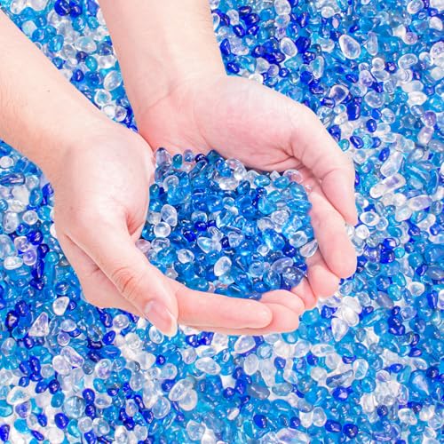 Keedolla 15 Oz Blue Mix Aquarium Glass Pebbles Stones Fish Tank Rocks Gravel, Aquarium Rocks Glass Gems Stones for Crafts, Vase Fillers, Garden, Succulent Plants Decor - color: Clear & Blue Mix, size: 0.93 Pound