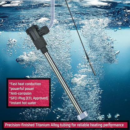 3000W Titanium Immersion Water Heater Portable Electric Pool & Bathtub Fully Submersible Water Heater with GFCI, Temp Control for Hot Tub, Above Ground Pool, Baptistry, Above Ground Pool