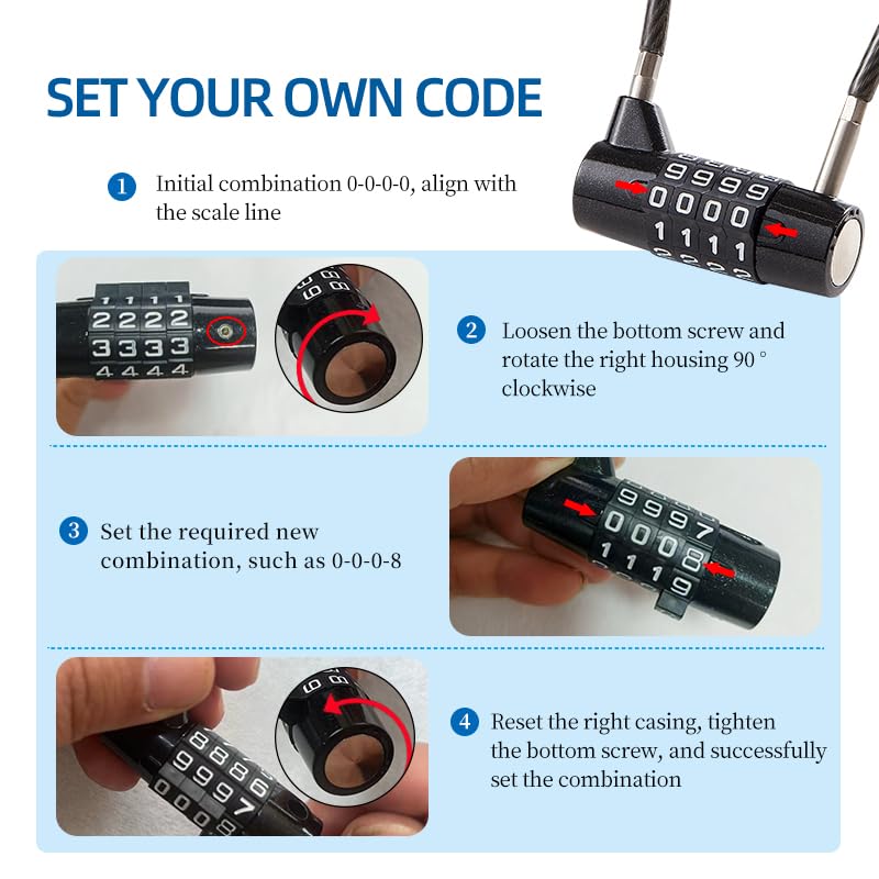 Combination Lock Cable Lock with 4 Digits Cabinet Lock with 3.5" Cable Length Twist 3.5" Length Durable Cable Ideal for lockers, Gym, Toolbox, Case Small Size (3.5") | twist to set durable fits cabinet case small size - size: 3.5" Black