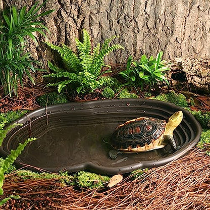 Extra Large Reptile Bathing Pool Reptile Feeding Dish Water Bowl with Ramp Aquarium Ornament for Gecko, Snake, Turtle, Bearded Dragon, Lizard Bath(Black) - color: Black