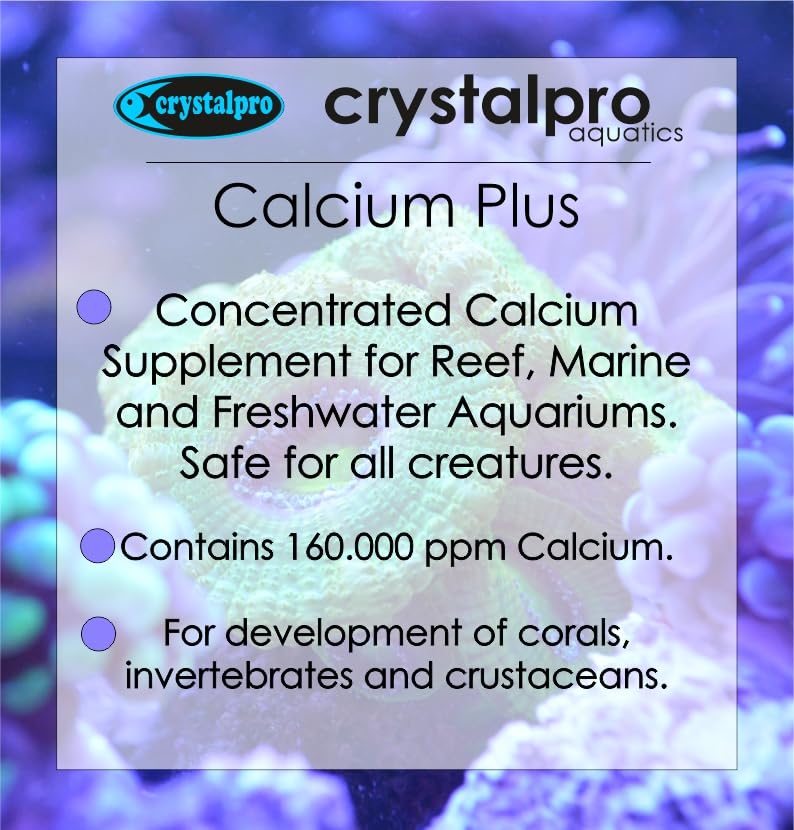 Crystalpro Calcium Plus - Highly Concentrated Liquid Calcium for Marine, Reef Aquariums and Freshwater Snails - Contains 160.000 ppm Calcium (4.22 Fl Oz)
