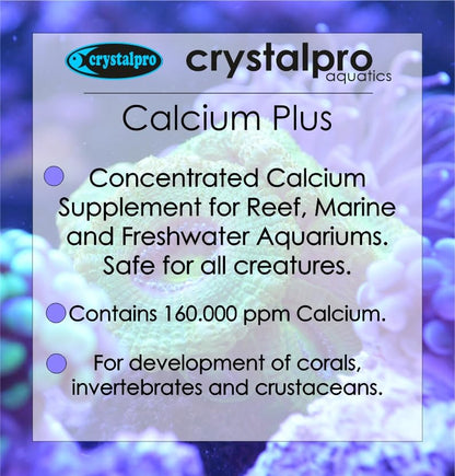 Crystalpro Calcium Plus - Highly Concentrated Liquid Calcium for Marine, Reef Aquariums and Freshwater Snails - Contains 160.000 ppm Calcium (4.22 Fl Oz)