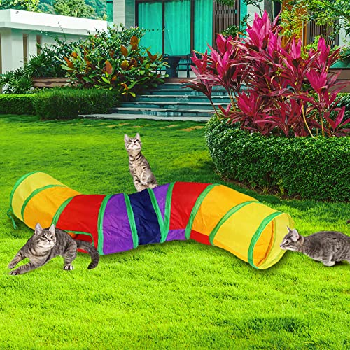 Bemodst S-Type Cat Tunnel, 2 Way/3 Way/4 Way/5 Way Collapsible S-Shape Small Animal Tubes Kitty Tunnels Interactive Maze House Toy with Storage Bag for Kitten Puppy Rabbit Guinea Pig (Rainbow-2 Way) - color: Rainbow-2 Way