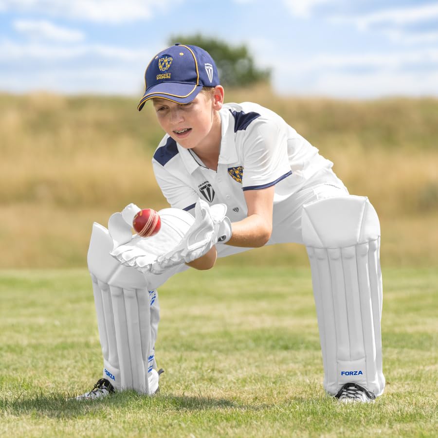 FORZA Original Wicket Keeper Pads | Lightweight Cricket Wicketkeeping Pads with Cane & Foam Protection, Artificial Leather Facing & Adjustable Straps | Youth & Adult Sizes - size: Youth
