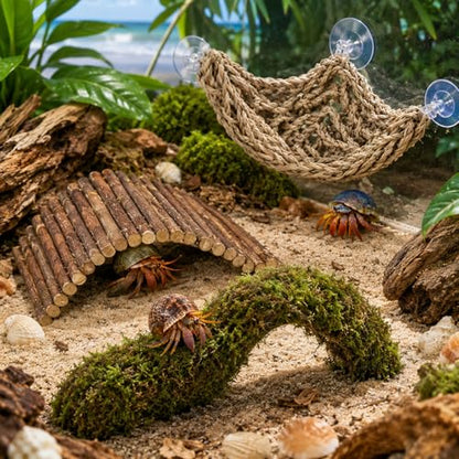 HERCCOCCI Hermit Crab Accessories, Hermit Crab Toys Flexible Climbing Bridge Reptile Hammock Habitat Decor for Hermit Crabs Leopard Geckos Crested Tortoise Snake