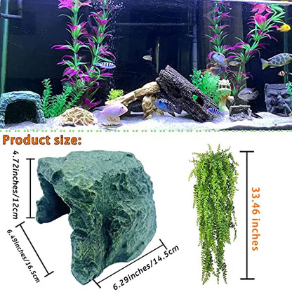 kathson Reptile Rock Hideout Cave,Tortoise Hide Caves,Resin Hides Shelter,Reptile Green Plant Decoration Habitat Decor Terrarium Accessories for Lizards Bearded Dragon Gecko Turtles Spiders - style: hideout
