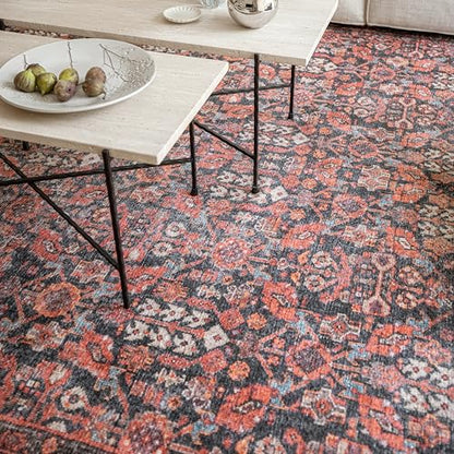 Snap Dragon Vintage-Inspired Area Rug, 8’3” x 11’6” | Vintage character, Heirloom-inspired, Persian floral medallion design, Terracotta, Charcoal & Ivory palette, Flatweave