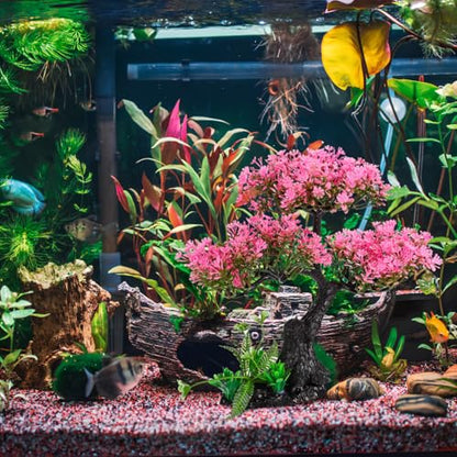 Didiseaon Aquarium Decor Artificial Plants Tree Set 11.4 Inch Pink | Plastic Plants for 10-55 Gallon Fish Tank Decoration Cherry Blossom Tree Fish Tank Decor Betta Fish Bowl Home Office Decor