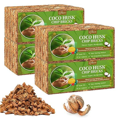 Riare 8 Pack Organic Coco Coir Chips for Plants, 8.8 lb Coconut Husk Bricks | Low EC & pH-Balanced Coco Husk Substrate with Drainage & Aeration, High-Expansion Mulch for Landscaping, Orchids & Soil Mix - size: 8 Pack
