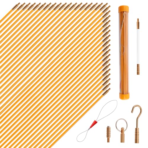 KOOTANS 50FT Fiberglass Running Electrical Wire Cable Glow Rods Wire Pulling Tools Fish Tape Wire Puller Through Wall Snake for Wires Cable Fishing Rod Kit with Different Attachments - color: 50FT