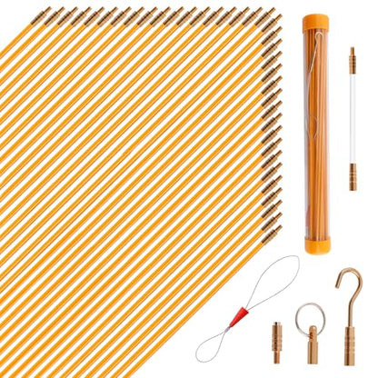 KOOTANS 50FT Fiberglass Running Electrical Wire Cable Glow Rods Wire Pulling Tools Fish Tape Wire Puller Through Wall Snake for Wires Cable Fishing Rod Kit with Different Attachments - color: 50FT