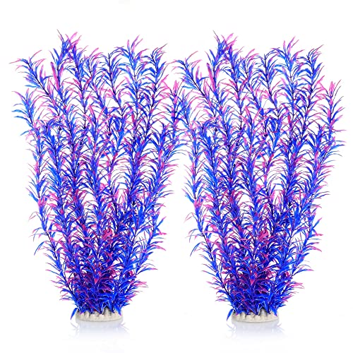 Aquarium Decor Plastic Plants Extra Large 21 Inches Artificial Plants | Tall Fish Tank Decorations, Purple 2pcs - color: Purple 2pcs