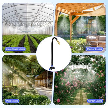 M METERXITY 1-Set Brass Misting Nozzles Tees, 8inch/20cm Tube Len 3-in-1(Dripping, Spraying, Shutoff) Adjustable Copper Water Mister Sprayers for 1/4 Inch Tubing Irrigation [Gold Tone, Black] - size: 8inch/20cm