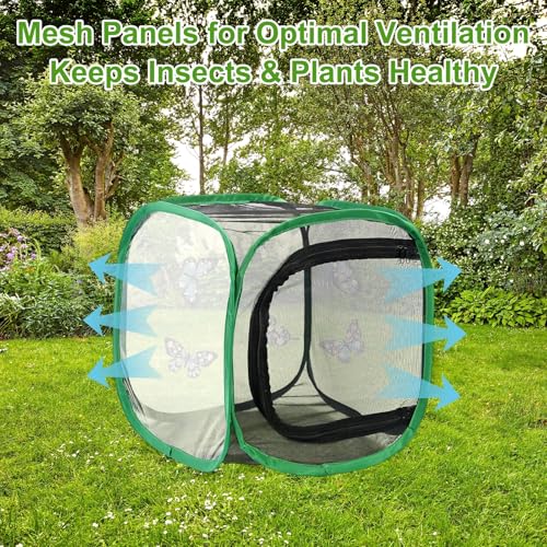 M METERXITY Butterfly Habitat Cage Terrarium, Outdoor Collapsible Mesh Pop-up with Zipper Protection for Breeding Butterfly/Ladybug, Mesh Plant Enclosure [Black with Green, 12 x 12 x 12 Inch] - color: Black With Green