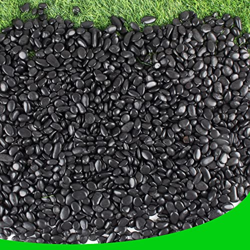 Black Pebbles for Plants 18lb 0.5"- 1" Aquarium Gravel Decorative Polished Stones Natural River Rocks for Fish Tank - size: 18LB, style: Black