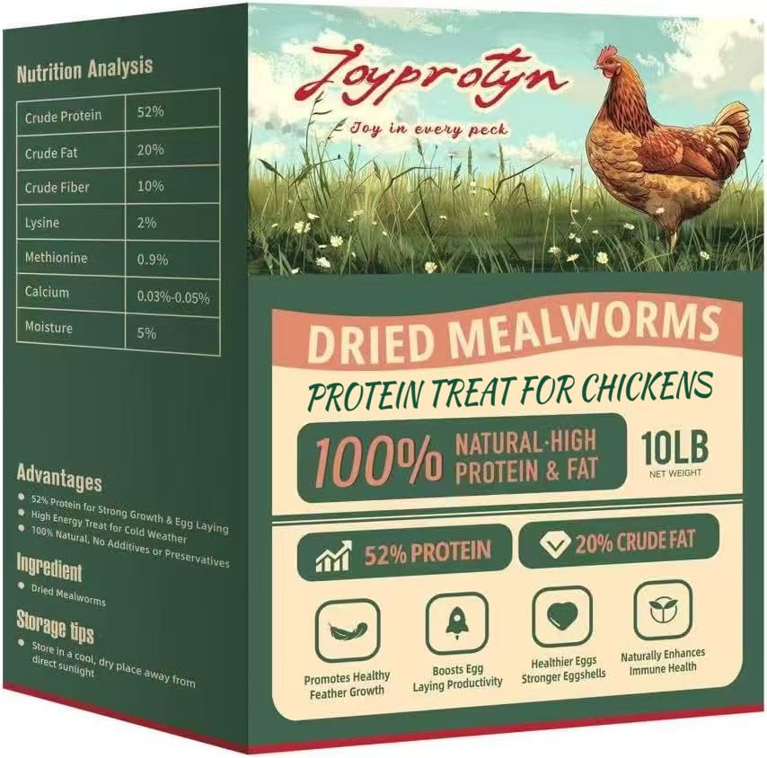 10LB Premium Non-GMO Dried Mealworms - High-Protein Natural Feed & Chicken Treats for Chickens, Ducks, Wild Birds, Quails & Reptiles - Support Egg Production & Feather Growth - size: 10 Pound (Pack of 1)