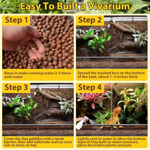 4 LB Organic Expanded Clay Balls Terrarium Substrate for Reptiles | Drainage & Humidity Control, Reusable Leca Balls for Bioactive Setups, Reptile Enclosures, Hydroponics, Aquaponics & Plants - color: 4LBS
