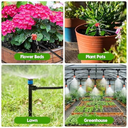 240FT Drip Irrigation System for Garden, 2026 Upgraded Quick-Connect Automatic Garden Watering System with 1/2" & 1/4" Tubing and Adjustable Nozzle Emitters for Greenhouse, Yard, Lawn, Raised Bed - size: 240FT（40FT 1/2" Main Line +200FT 1/4" Tube）