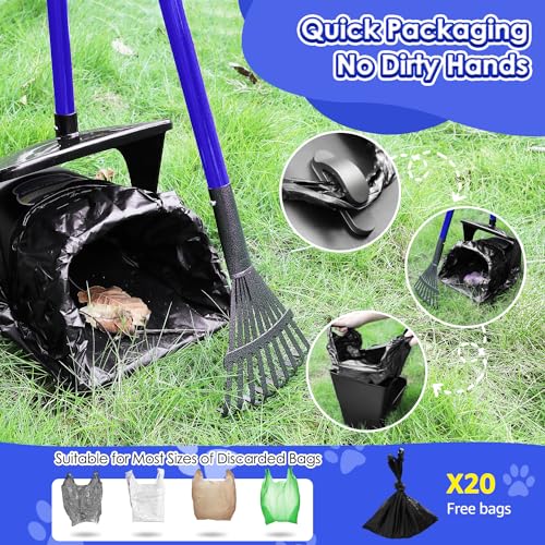 Lukovee Dog Pooper Scooper, 37.4" Long Metal Handle, No Bending Swivel Bin | Portable, Adjustable, Rake Spade Kit, Non-Stick Stainless Steel, 3L Odor-Seal Bin, Works on Grass Gravel Concrete, 20 Bags