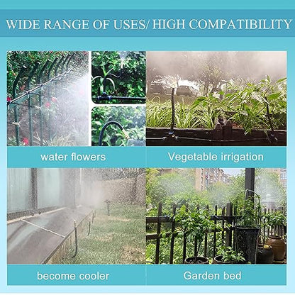 49.21FT 360° Adjustable Drip Irrigation System for Garden | 5/16'' Irrigation Tubing with 15 Nozzles, Automatic Watering Misting System, Drip Irrigation Kit for Greenhouse, Lawn, Plants - size: 49.21FT