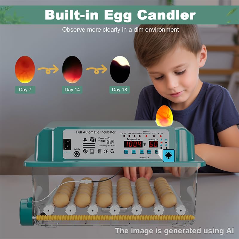 36 Eggs Incubators for Hatching Eggs,Egg Incubator with 4 Automatic Incubate Mode,Chicken Incubator with Automatic Egg Turning Humidity Display,Quail Egg Incubator with Egg Candle - size: 36 Egg