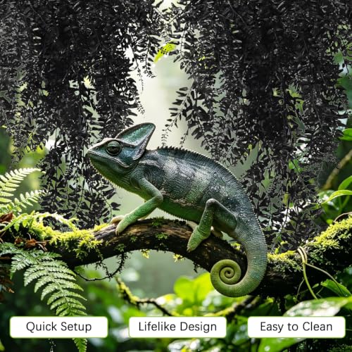 Hamiledyi Reptile Plants Hanging Terrarium Plants 2 Pack Fake Artificial Leaves with Suction Cup for Snake, Lizard, Chameleon (Black) - color: 2 Pcs Black Reptile Plants