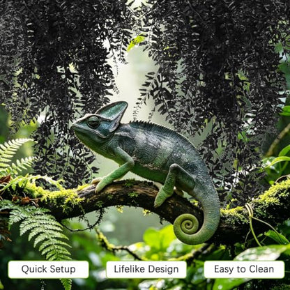 Hamiledyi Reptile Plants Hanging Terrarium Plants 2 Pack Fake Artificial Leaves with Suction Cup for Snake, Lizard, Chameleon (Black) - color: 2 Pcs Black Reptile Plants
