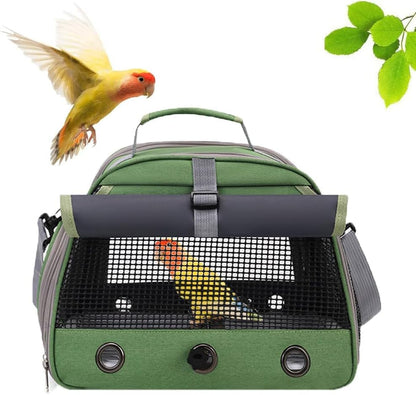 Bird Travel Carrier Bag, Portable Small Bird Parrot Parakeet Carrier | with Standing Perch and Tray, Side Access Window Collapsible Bird Carry Transport Bag for Vet Visit(Green)