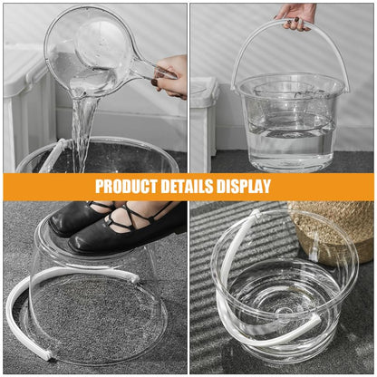 Large Capacity Water Bucket with Handle and Scoop Clear Plastic Wash Bucket for Bathroom Kitchen Dormitory and Outdoor Water Storage and Transport