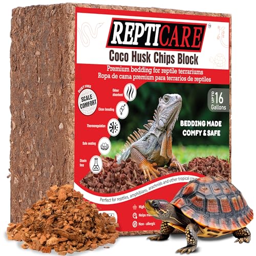 Gro-Med ReptiCare Compressed Coconut Chip Substrate for Reptiles 64 Quart Coco Husk Bedding Block for Ball Pythons, Snakes, Tortoises, Crested Geckos, Frogs, Hermit Crabs or Lizard Terrarium Tanks