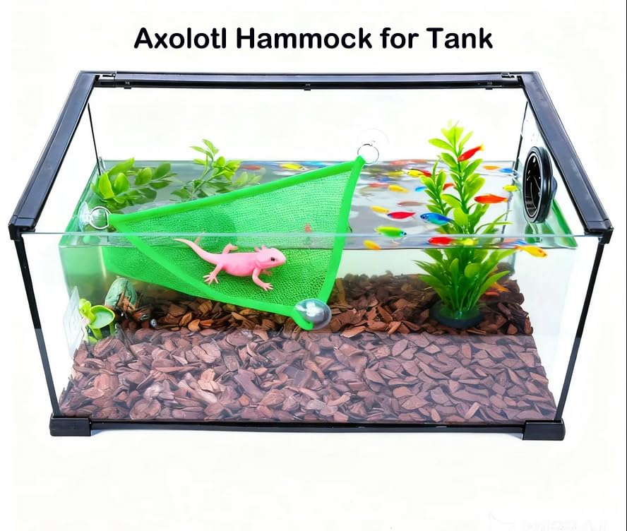 8 pcs Axolotl Hammock with Feeding Dish Floating Ball Axolotl Net for Aquarium Axolotl Enrichment Toys Reptile Triangle Hammocks Lounger Ladder Breathable Mesh Bearded Dragon Tank Accessories Green M