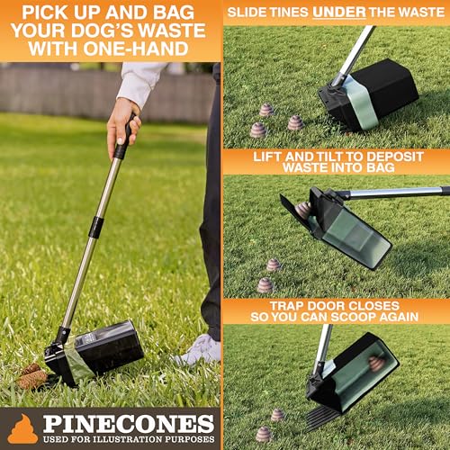 Neater Pet Brands Lift N’ Bag 2.0 Dog Pooper Scooper with Bag Attachment & 31" Pole for Small to Large Dogs, New Longer Pole, 15 Refill Bags, Heavy Duty Dog Poop Scooper for Yard, One-Hand Use - color: Black Scoop w/ Black Bin, size: 15 Bags