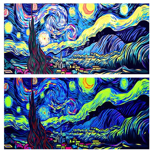 36X24IN Blacklight Vincent Van Gogh Black Light Aquarium Background, UV Fish Tank Background Art Star Oil Painting Terrarium Background with 10 EVA Double-Sided Tape - size: 36X24in/90X60cm