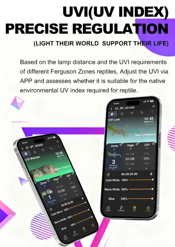 Reptile Terrarium LED UVA UVB Light with App Control for Desert and Tropical Habitats, ZL U1