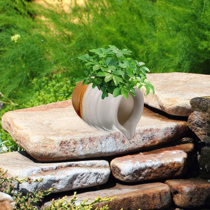 SUPVOX Ceramic Jar Fountain Attachment: 4.8" Miniature Clay Pot Spout Waterfall Accessory for DIY Aquarium Fish Tank, Tabletop & Garden Decor (Pump NOT Included)