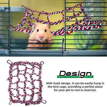 2 Pcs Cotton Rope Hammock & Bridge with 4 Hooks for Cage Accessories - Rat, Bird & Hamster (12.6 x 9.84 inch, Red) - color: red