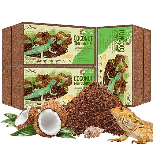 Riare 6 Pack Natural Coconut Fiber Substrate for Reptile- Premium Compressed Coconut Husk Terrarium Bedding for Reptile, Tortoise, Frogs, Snakes Hermit Crabs, Burrowing Animals - color: 6 Pack