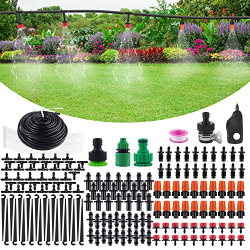 50Ft Automatic Drip Irrigation System for Garden, 1/4" Micro Watering Kit with Adjustable Misting Nozzle & Drippers - Ideal for Flower Beds, Patio Plants, Lawn, Greenhouse